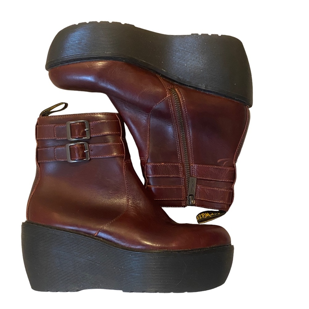 Dr Martens Caitlin Oxblood Platform Wedge Ankle Boots - Picture 9 of 11